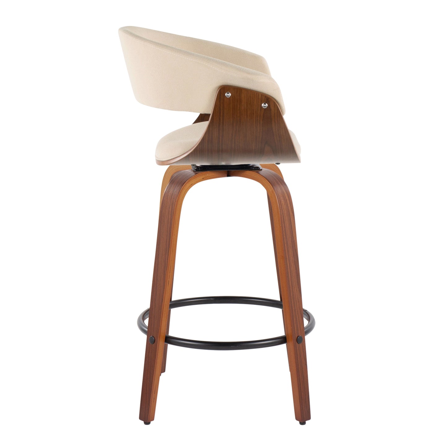 Vintage Mod - Mid-Century Modern Fixed Height Counter Stool With Swivel & Round Footrest (Set of 2) - Walnut / Cream
