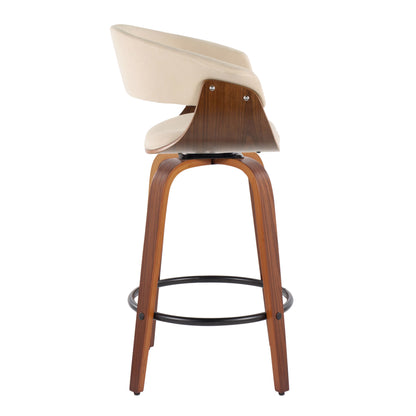 Vintage Mod - Mid-Century Modern Fixed Height Counter Stool With Swivel & Round Footrest (Set of 2) - Walnut / Cream