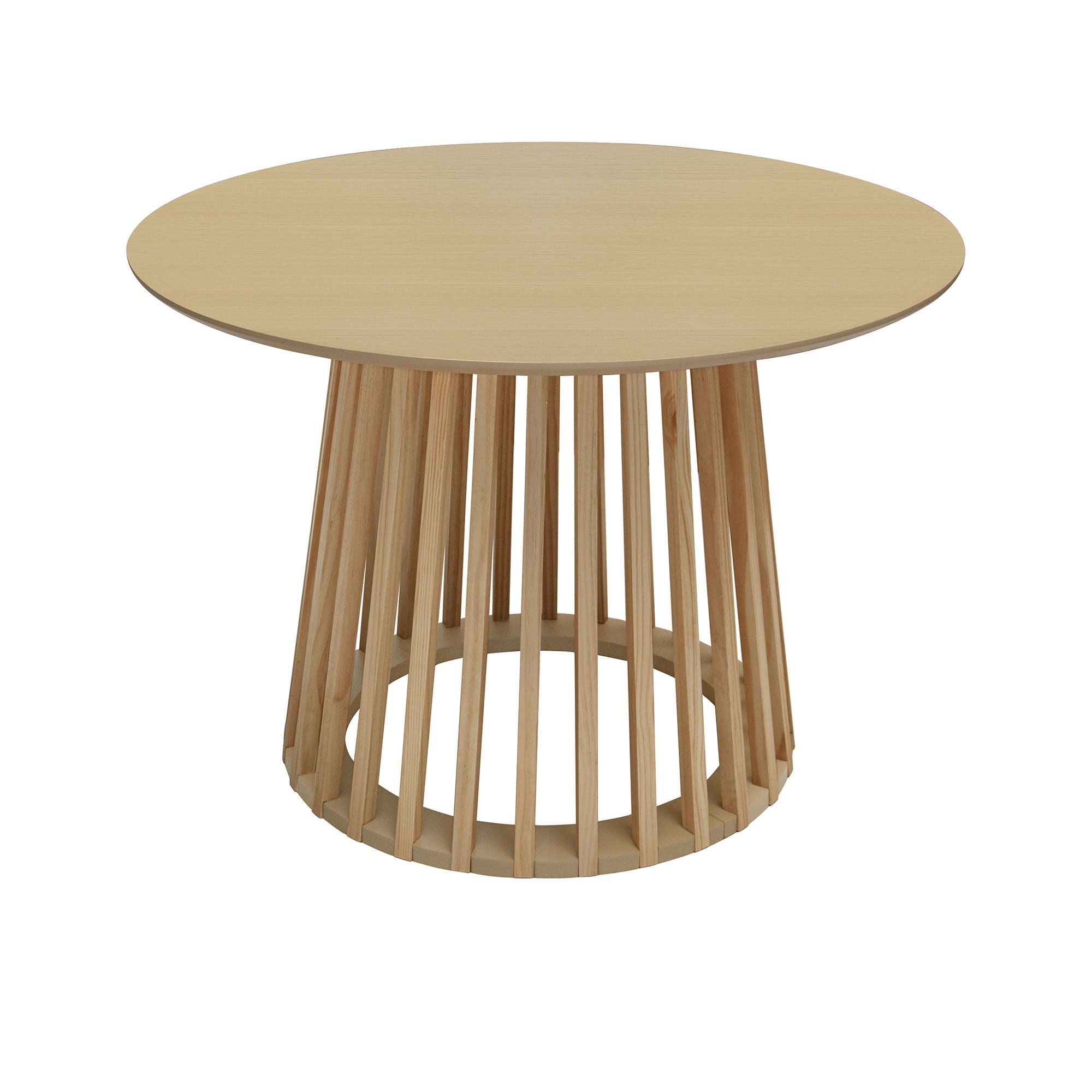 Modern Round Coffee Table With Grille Molding For Living Room, Bedroom, Or Balcony - Oak