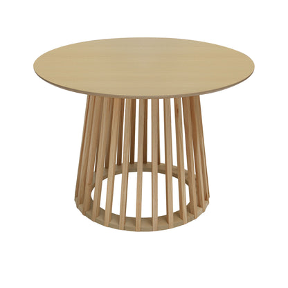 Modern Round Coffee Table With Grille Molding For Living Room, Bedroom, Or Balcony - Oak