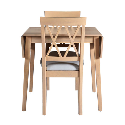 3 Piece Kitchen Dining Set With Drop Leaf Dining Table And 2 Dining Upholstered Chairs, Dining Room Set For Small Places - Natural