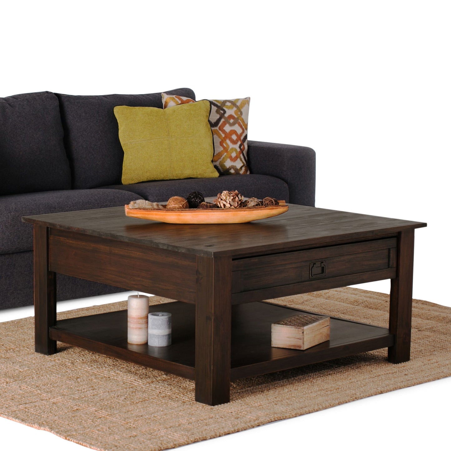Monroe - Square Coffee Table - Distressed Charcoal Brown