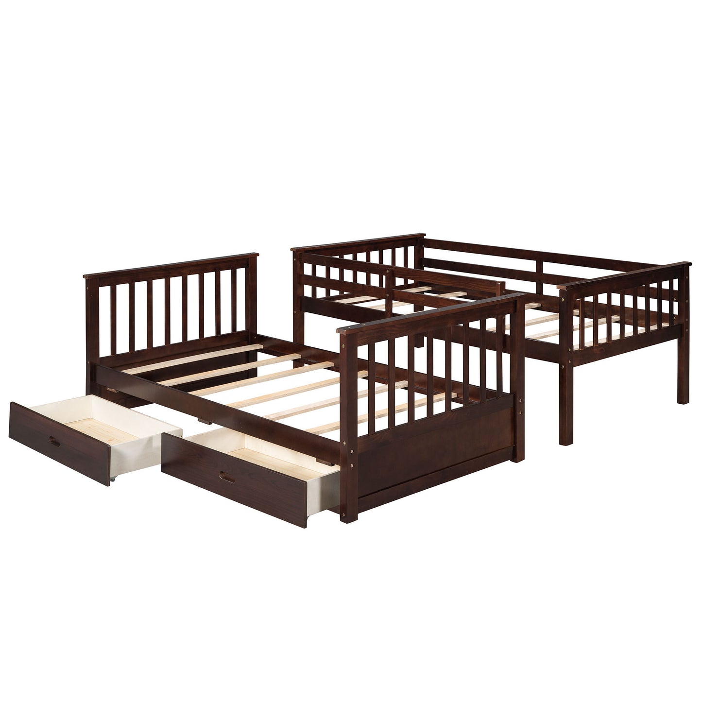 Twin Over Twin Bunk Bed With Ladders And 2 Storage Drawers - Espresso