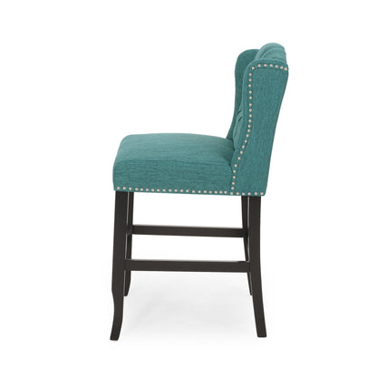 Solara - Fabric Tufted Counter Stool With Nailhead Accents (Set of 2) - Teal