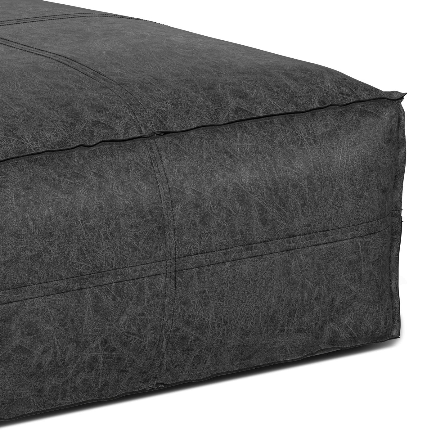 Brody - Large Square Coffee Table Pouf - Distressed Black