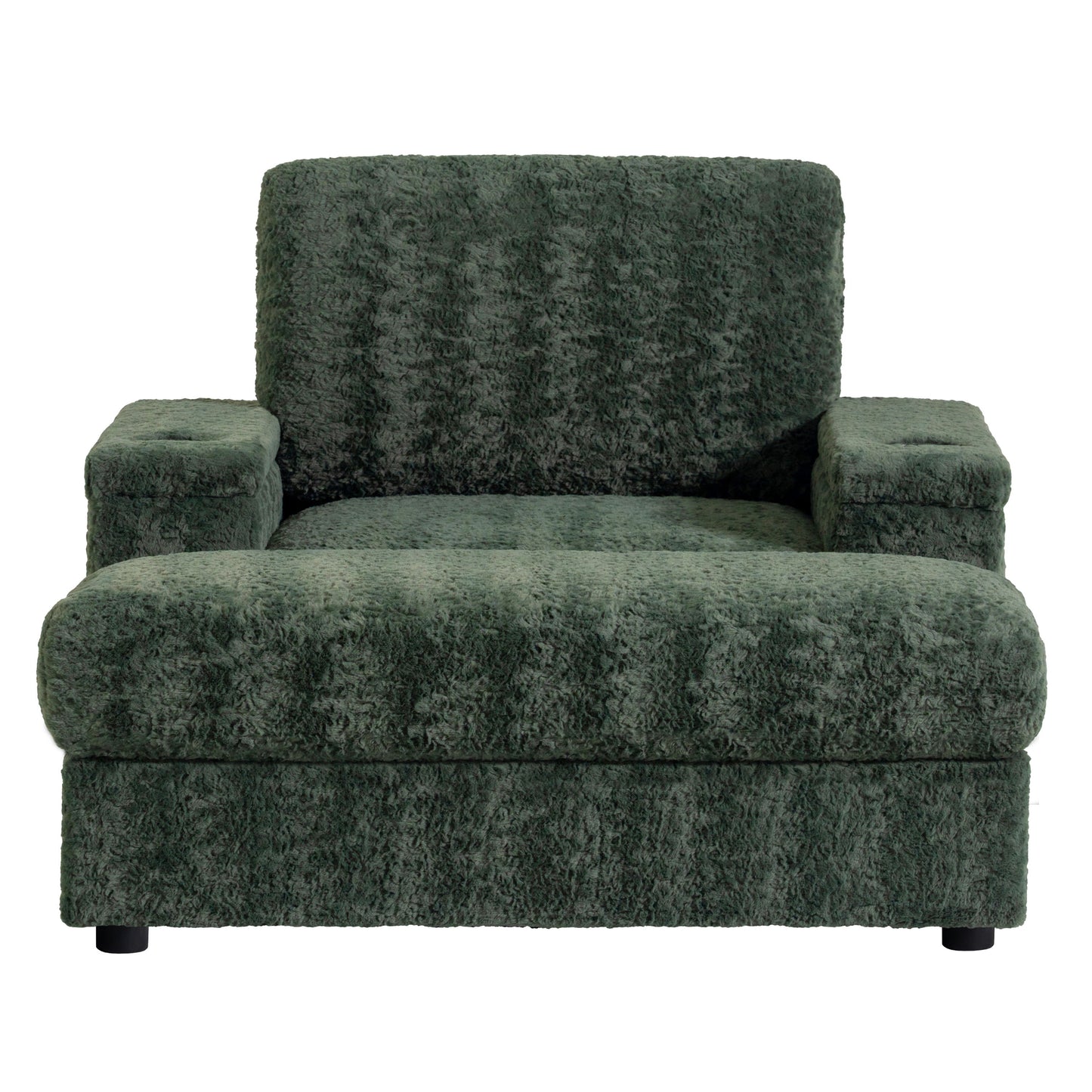 Oversized Chaise Lounge Indoor Rabbit Fur Sofa Bed With Storage Ottoman And Armrests Cup Holders With Deep Seat - Green