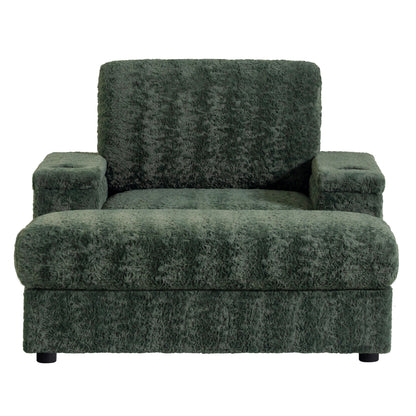 Oversized Chaise Lounge Indoor Rabbit Fur Sofa Bed With Storage Ottoman And Armrests Cup Holders With Deep Seat - Green