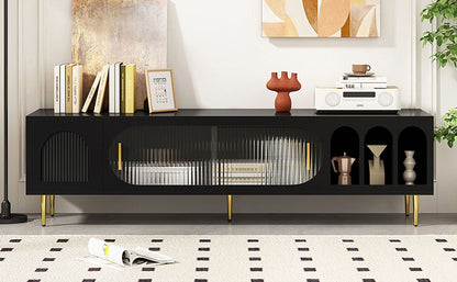 Modern TV Stand For Up To 70" TV, Entertainment Center TV Media Console Table, With 3 Shelves And 2 Cabinets, TV Console Cabinet Furniture For Living Room - Black