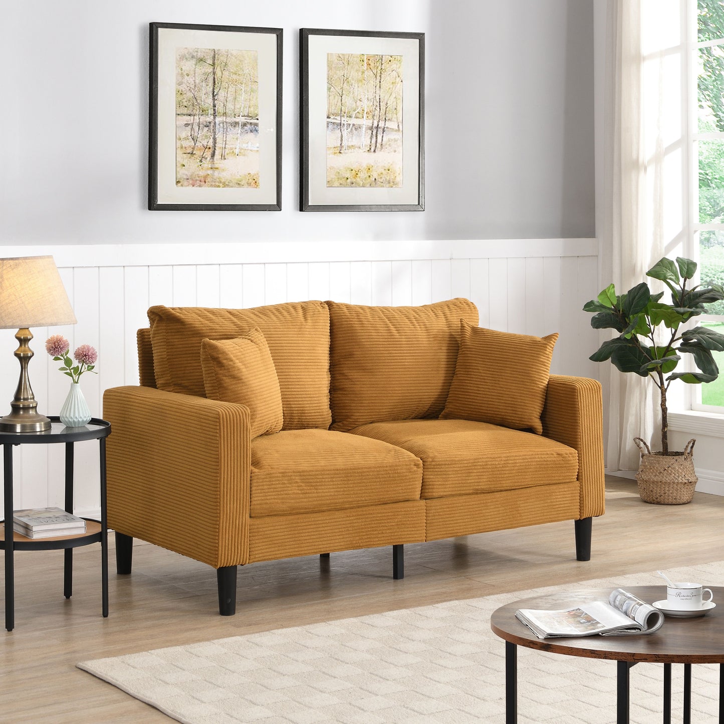 Modern Upholstered Loveseat Sofa, High Resilience, Wooden Frame 2 Seater For Small Spaces - Orange