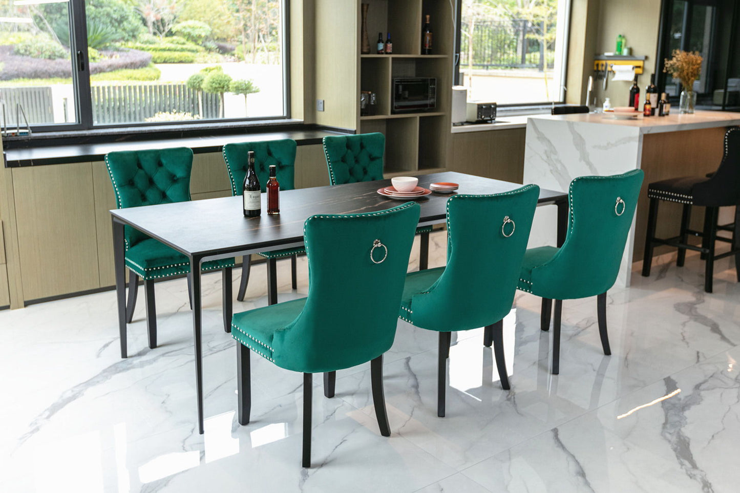 Nikki - Modern, High-End Tufted Solid Wood Contemporary Velvet Upholstered Dining Chair With Wood Legs Nailhead Trim (Set of 2) - Green