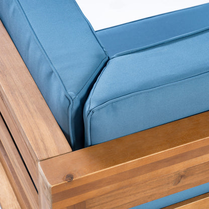 Oana - 2 Piece Love Seat Set, Acacia Wood Frame With Water Resistant Cushions - Blue