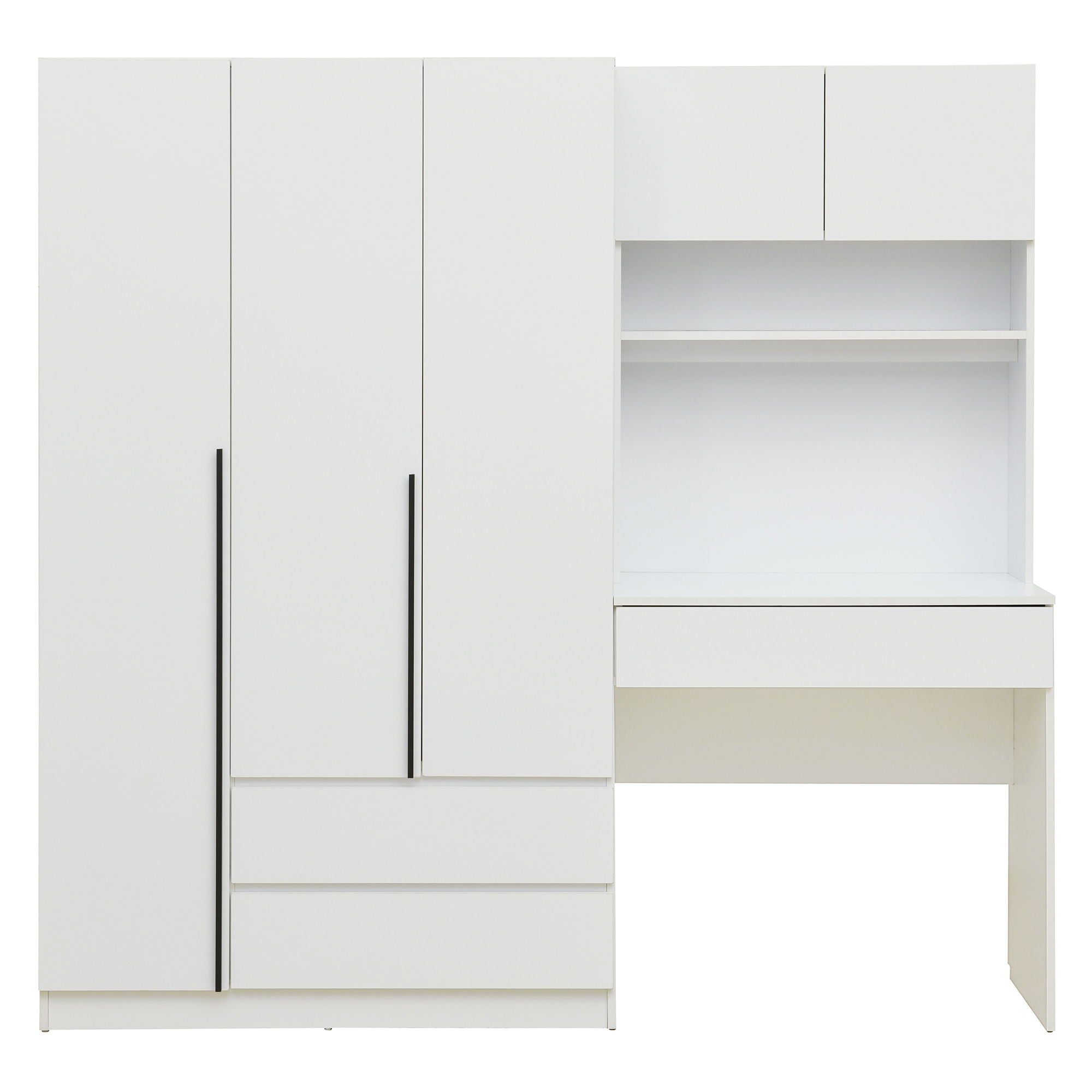 3 Door Storage Desk Wardrobe For Bedroom With Shelves And 3 Drawers - White