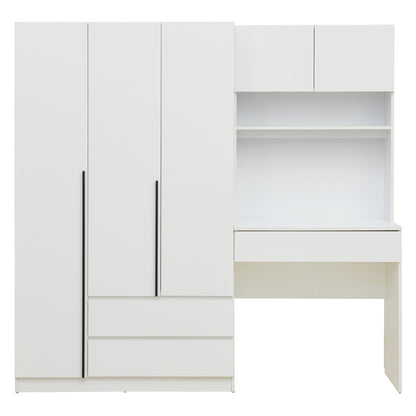 3 Door Storage Desk Wardrobe For Bedroom With Shelves And 3 Drawers - White