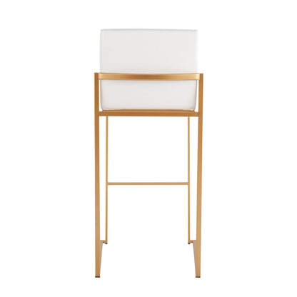 Fuji - Contemporary High Back Barstool (Set of 3) - Gold / White
