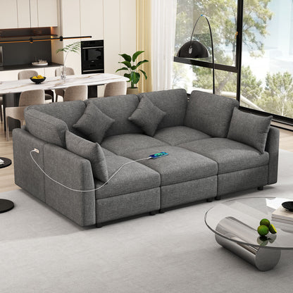 Sectional Sofa Modular Sofa U - Shaped Sofa Couch Sofa Bed L - Shaped Sofa With A Movable Ottoman And Two USB Ports For Living Room - Gray