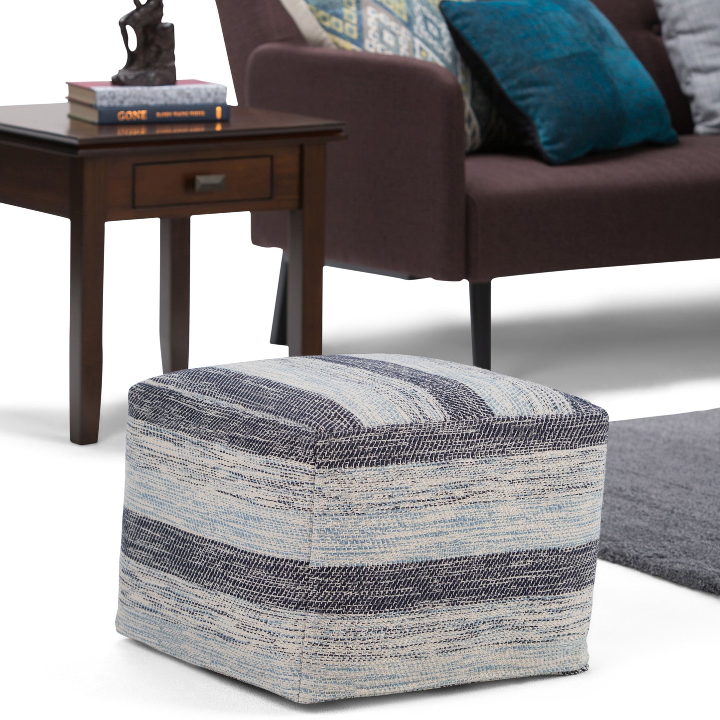 Clay - Square Pouf - Patterned Blue Melange