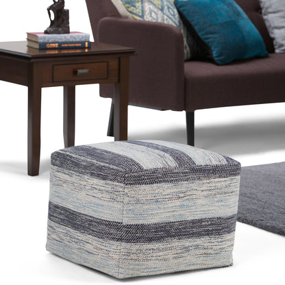 Clay - Square Pouf - Patterned Blue Melange