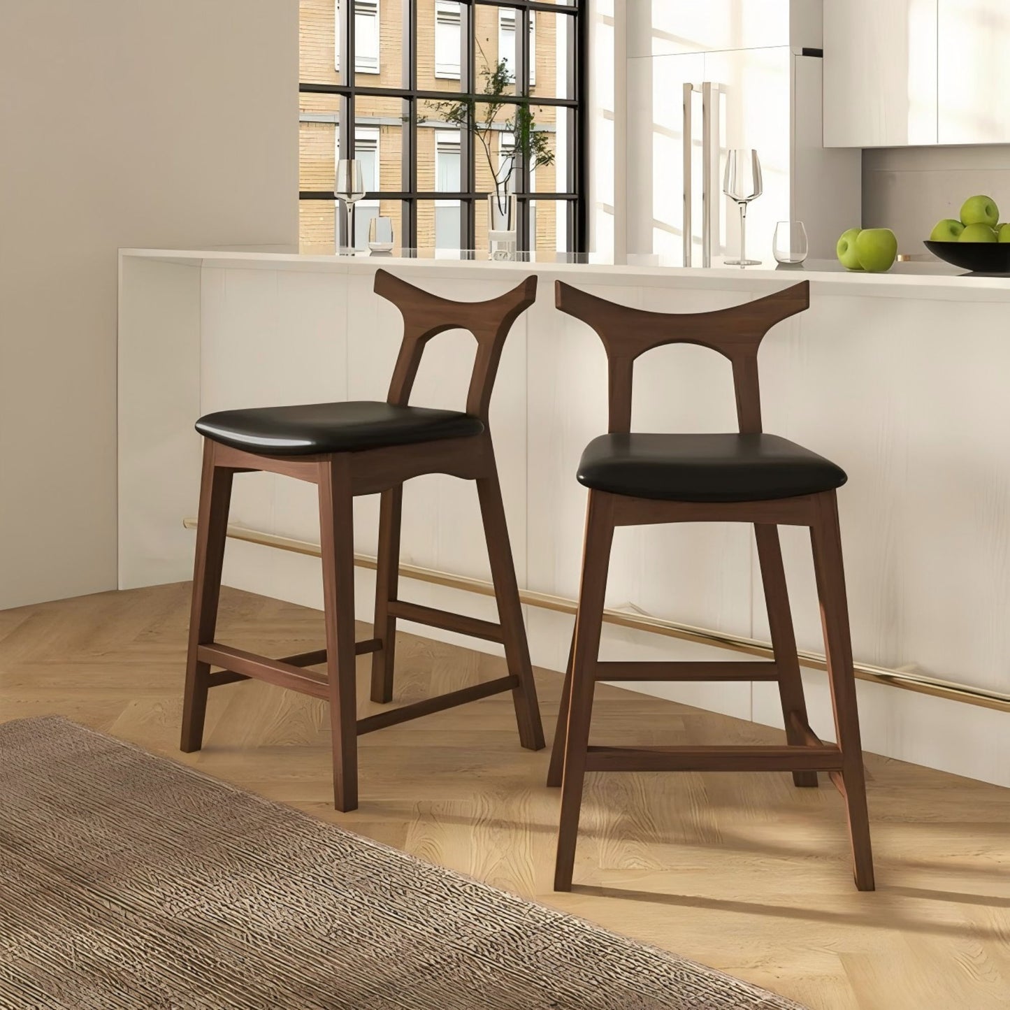 Hester - Upholstered Square Bar Chair (Set of 2) - Black / Brown