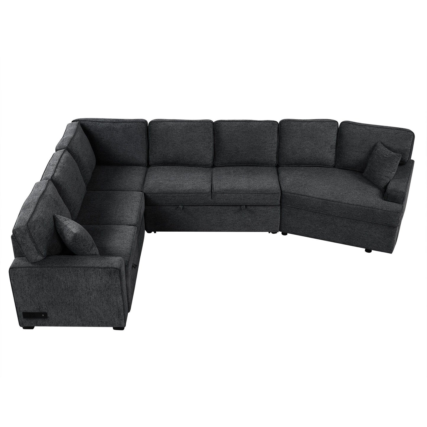 L-Shaped Sofa Sectional Sofa Couch Pull-Out Sofa Bed With Charging Devices And Cup Holders For Living Room - Blue Black