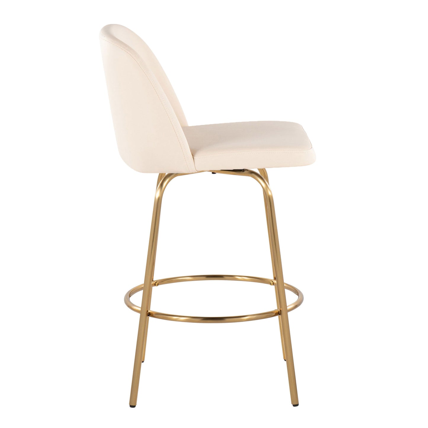 Toriano - Contemporary Fixed Height Counter Stool With Swivel With Round Footrest (Set of 2) - Cream / Gold