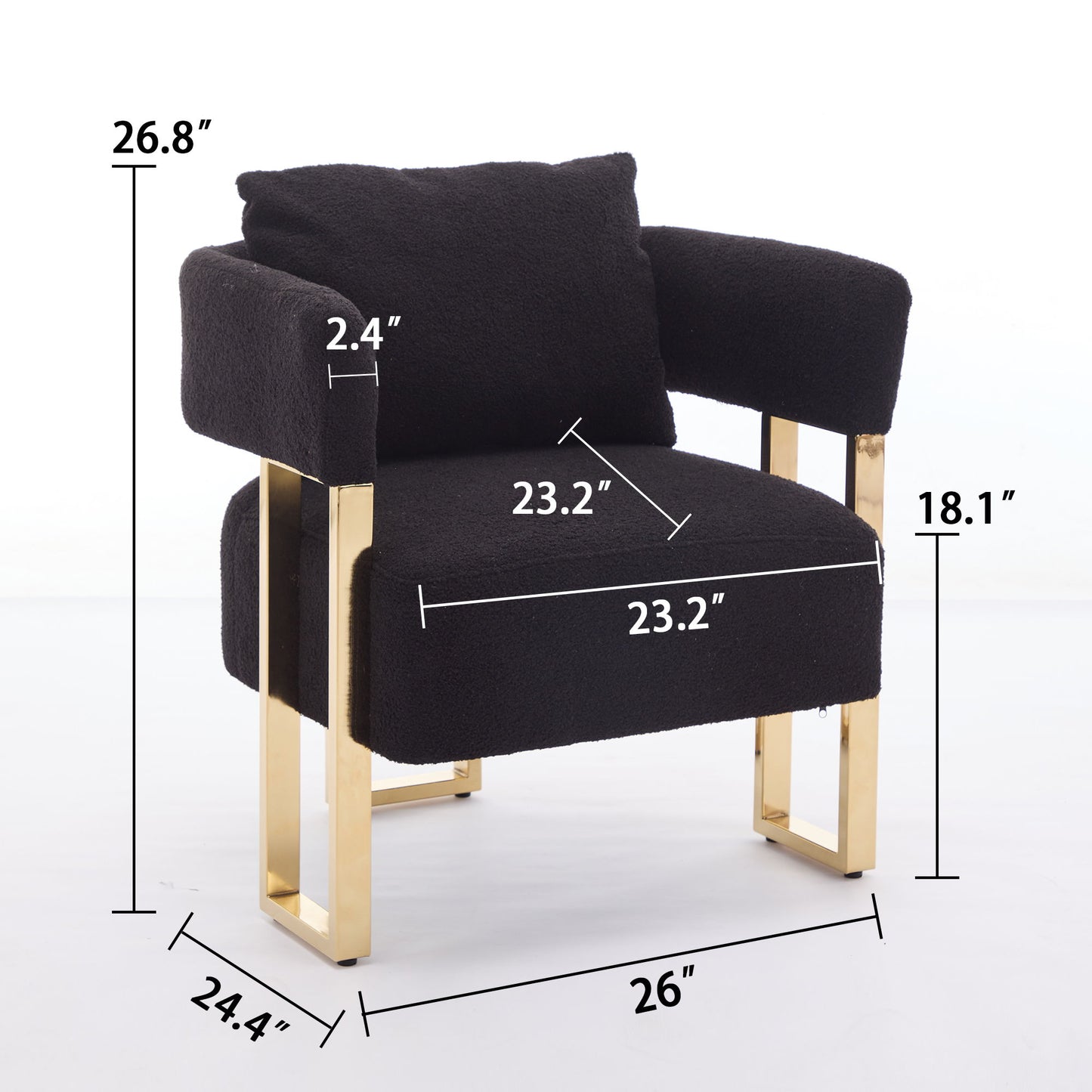 Modern Decorative Chair, Living Room Side Chair With Gold Metal Legs, No Wheels, Suitable For Dressing Area, Reception Room, Office, Teddy Fleece Upholstered Metal Foot Sofa 2 Pieces - Black