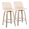Toriano - Contemporary Fixed Height Counter Stool With Swivel With Round Footrest (Set of 2) - Whitewashed / Cream