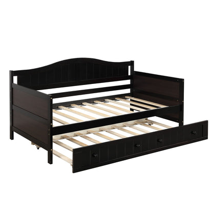 Twin Daybed With Trundle , Sofa Bed For Bedroom Living Room - Espresso