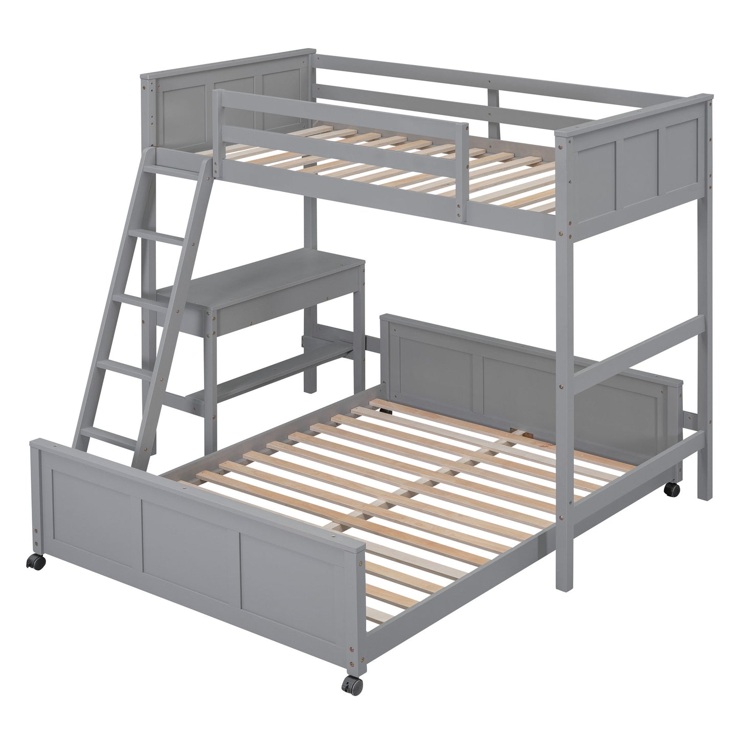 Twin Over Full Bunk Bed With Desk - Gray