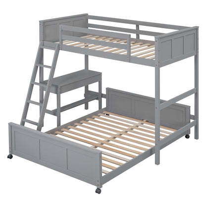 Twin Over Full Bunk Bed With Desk - Gray