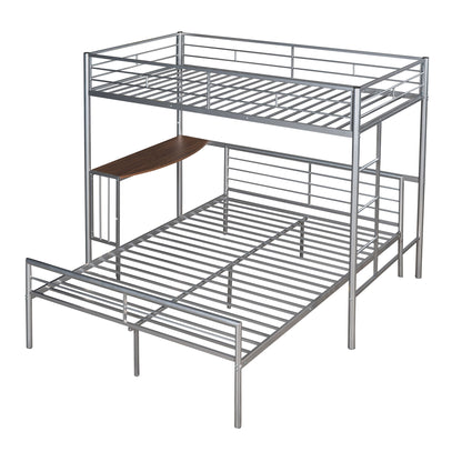 Twin Over Full Bunk Bed With Desk, Ladder And Quality Slats For Bedroom - Silver