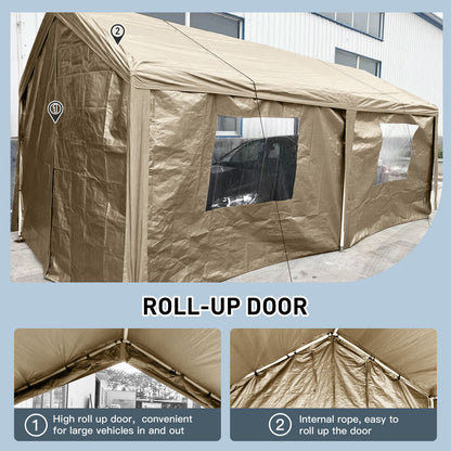 Carport, 10x20 Heavy Duty Portable Carport Garage Tent For Outdoor Storage Shelter - Khaki