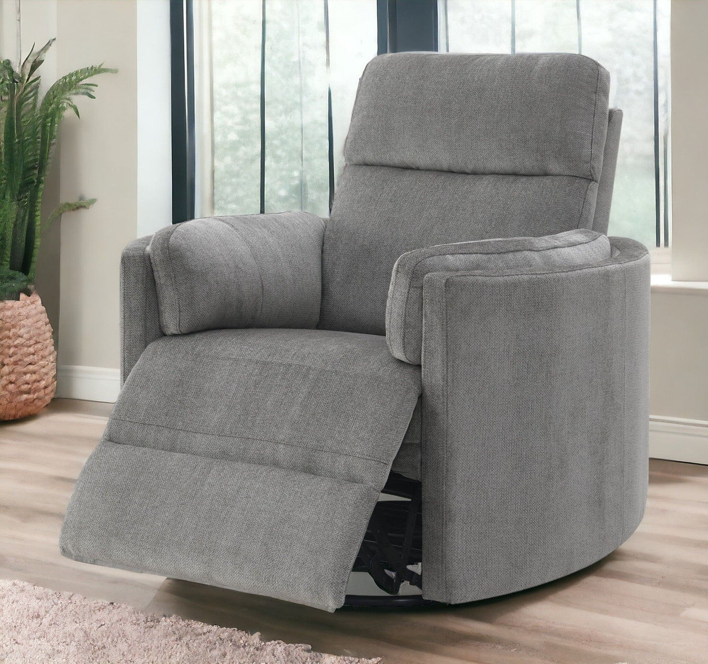 Sagen - Chenille Glider Recliner With Swivel - Charcoal Gray