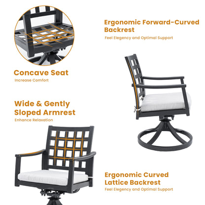 7 Pieces Modern Classic Outdoor Patio Dining Set, Rectangular Table & 6 Swivel Rock Dining Chairs, Rust Free, Weather Resistant - Ember Black