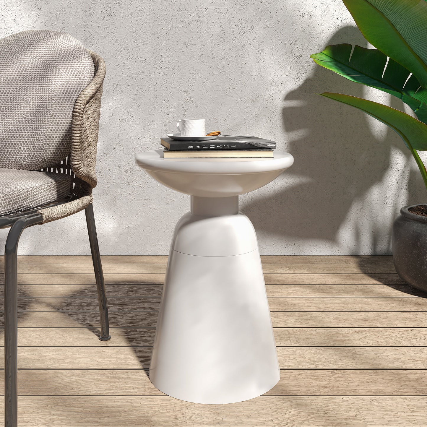 Outdoor, Metal End Table Large - White