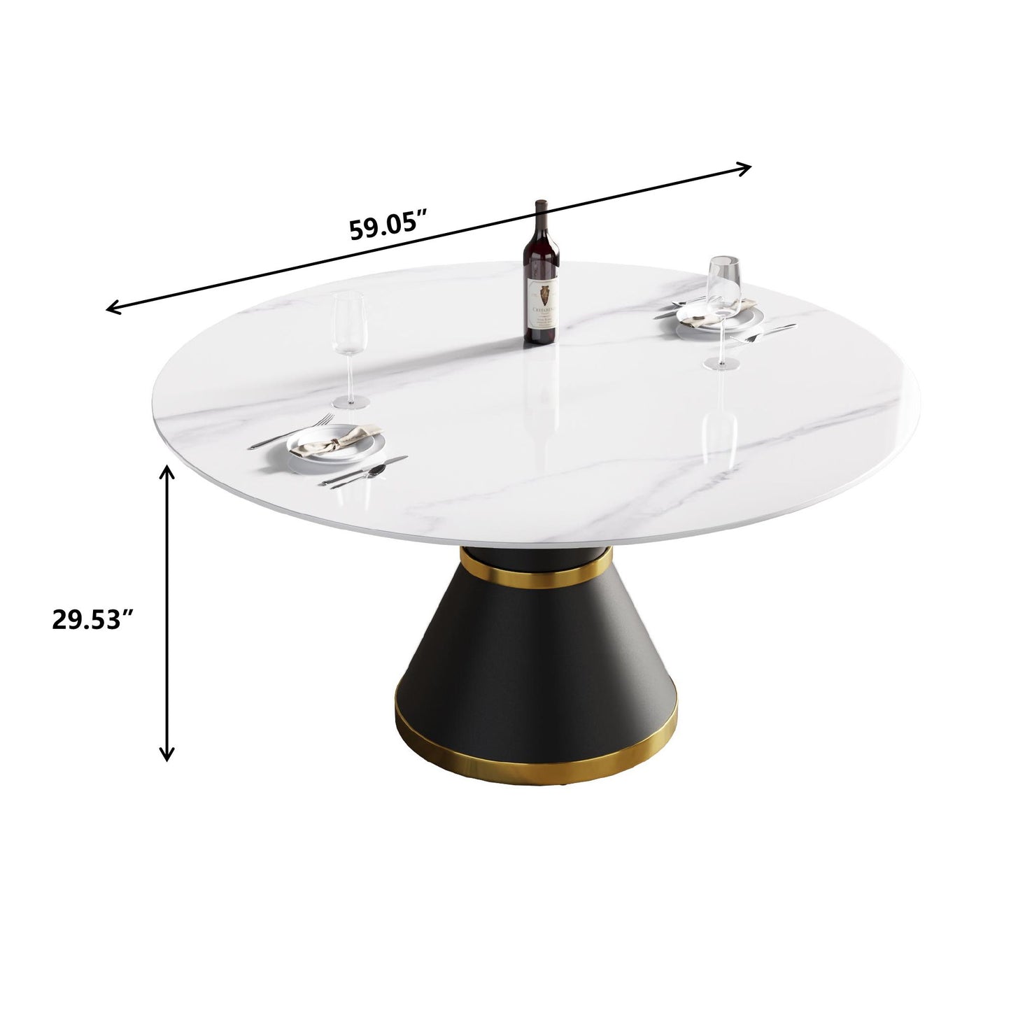 59.05" Modern Artificial Stone Round Carbon Steel Base Dining Table, Can Accommodate 6 People - White / Black
