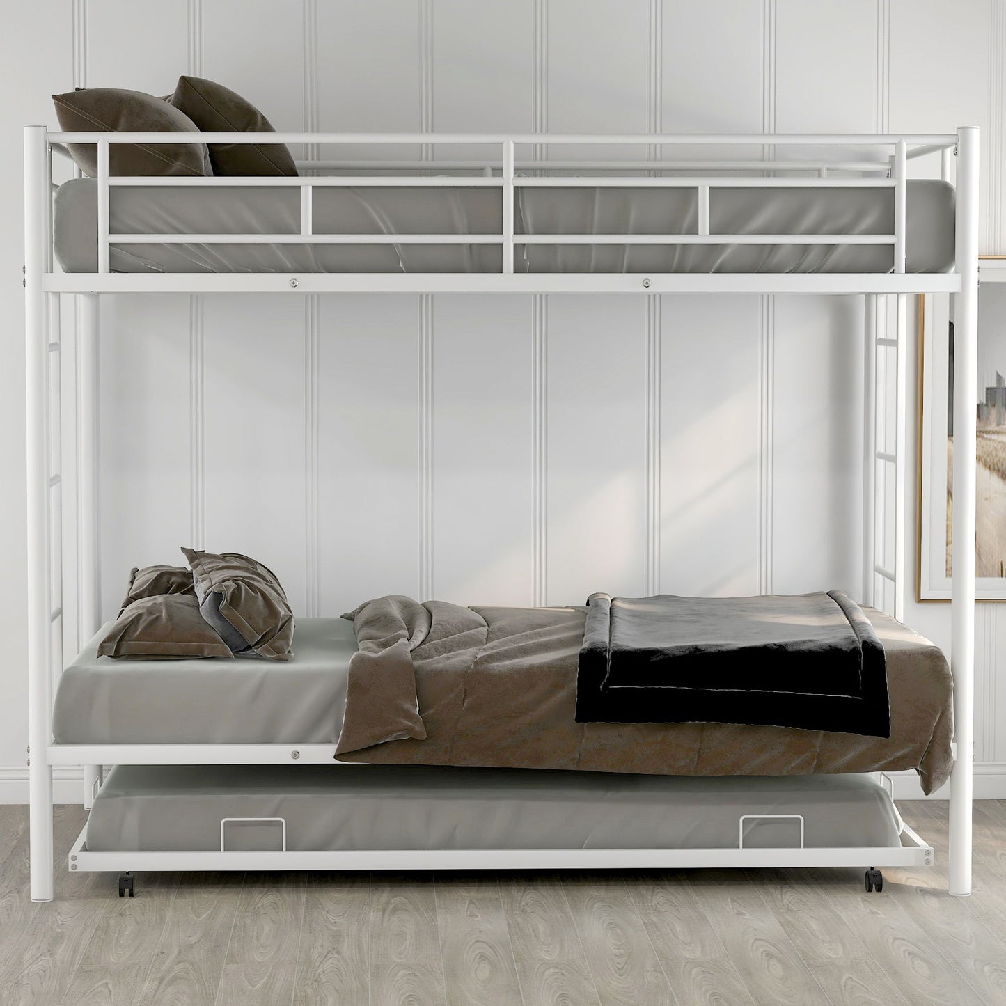 Twin Over Twin Bunk Bed With Trundle - White