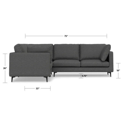 Ava - Mid Century Corner Sectional Sofa - Gray