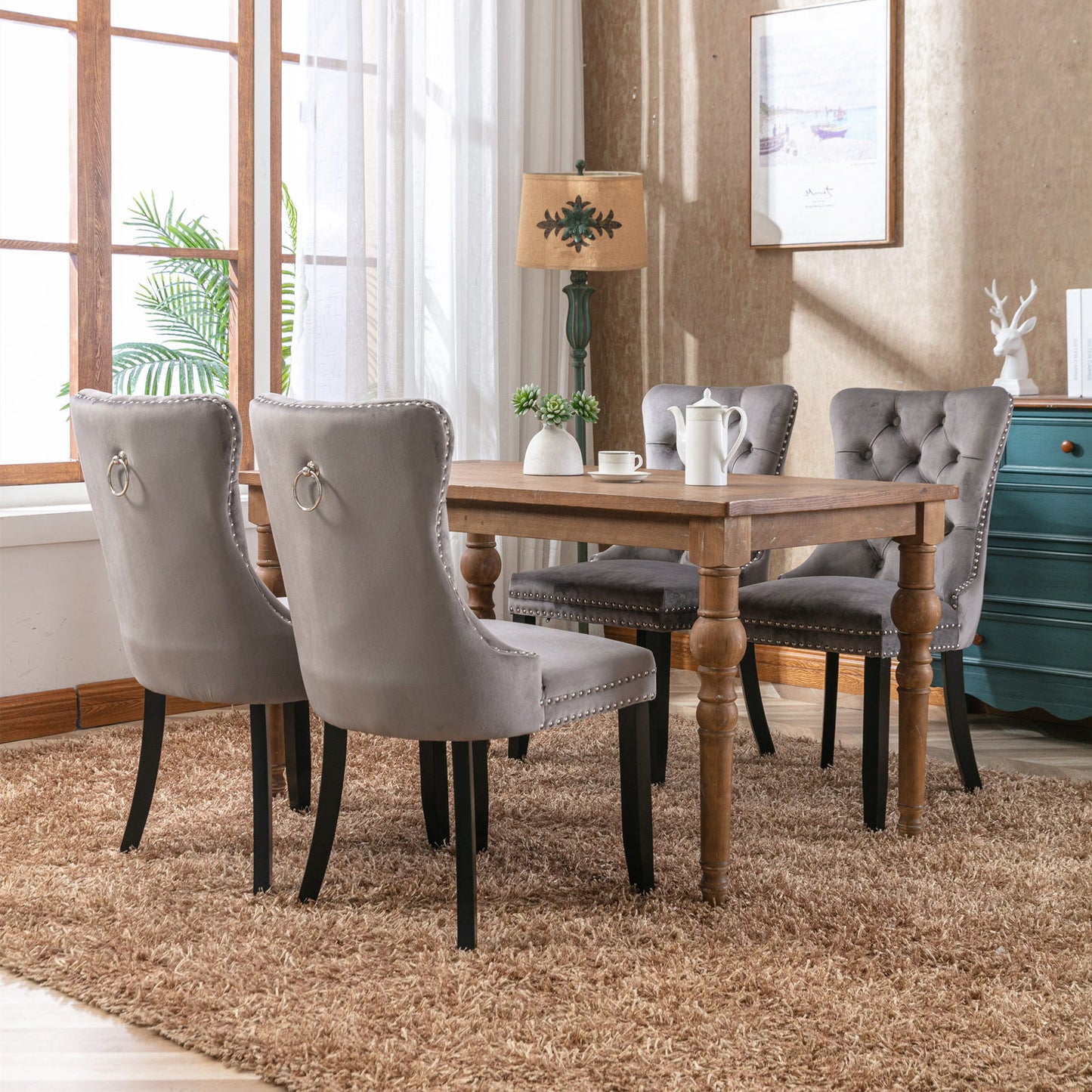 Nikki - Modern, High-End Tufted Solid Wood Contemporary Velvet Upholstered Dining Chair With Wood Legs Nailhead Trim (Set of 2) - Gray