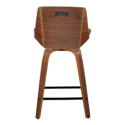 Corazza - Mid-Century Modern Fixed Height Counter Stool With Swivel And Square Footrest (Set of 2) - Walnut / Charcoal