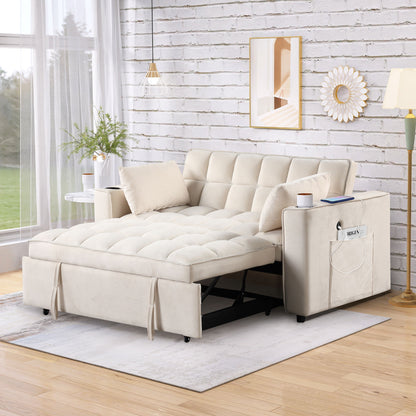 Multi Functional Sofa Bed With Cup Holder And USB Port For Living Room Or Apartments - Milk White