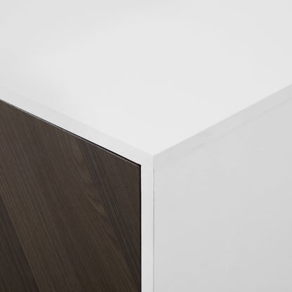 Mid-Century Modern Faux Bookmatch Door Buffet - Ash Brown / Solid White
