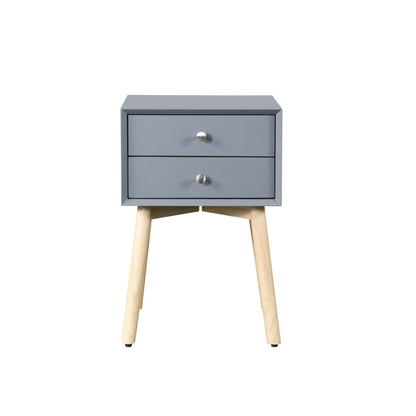 Side Table With 2 Drawer, Mid-Century Modern Storage Cabinet For Bedroom - Gray
