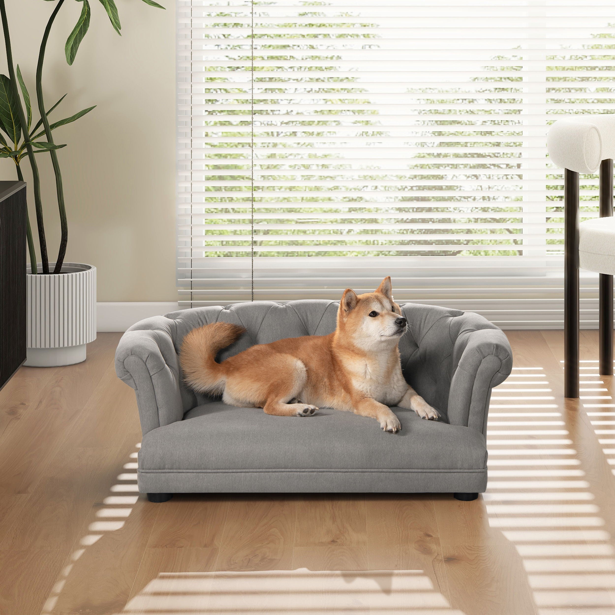 Kiki - Chesterfield Dog Sofa Bed Medium - Uptown Gray