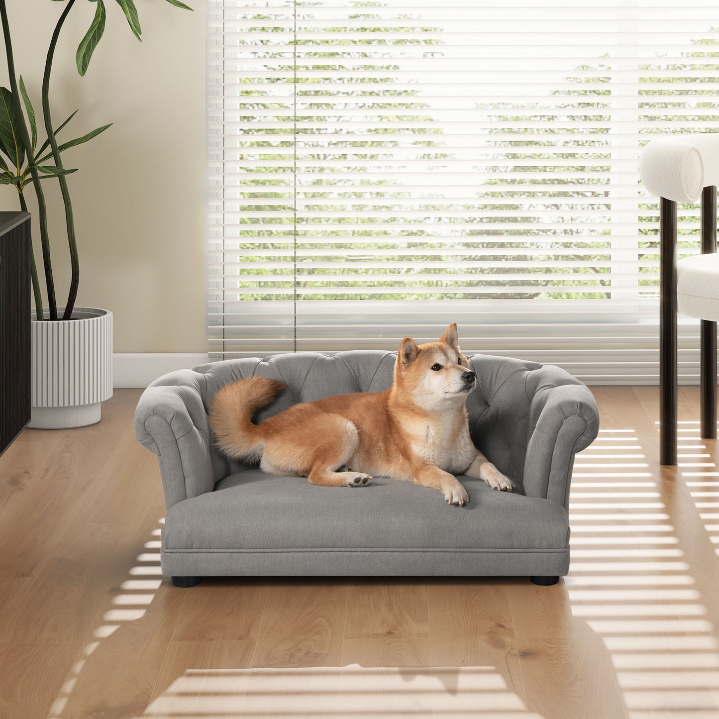 Kiki - Chesterfield Dog Sofa Bed Medium - Uptown Gray