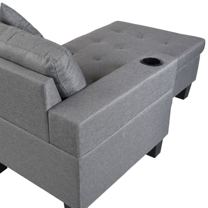 Sectional Sofa Set For Living Room With L Shape Chaise Lounge, Cup Holder And Left Or Right Hand Chaise Modern 4 Seat - Gray