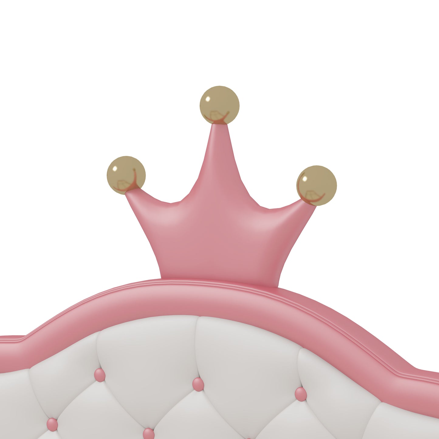 Twin Size Lovely Crown Fantasy Leather Princess Bed With Tufted Headboard - Pink / Cream