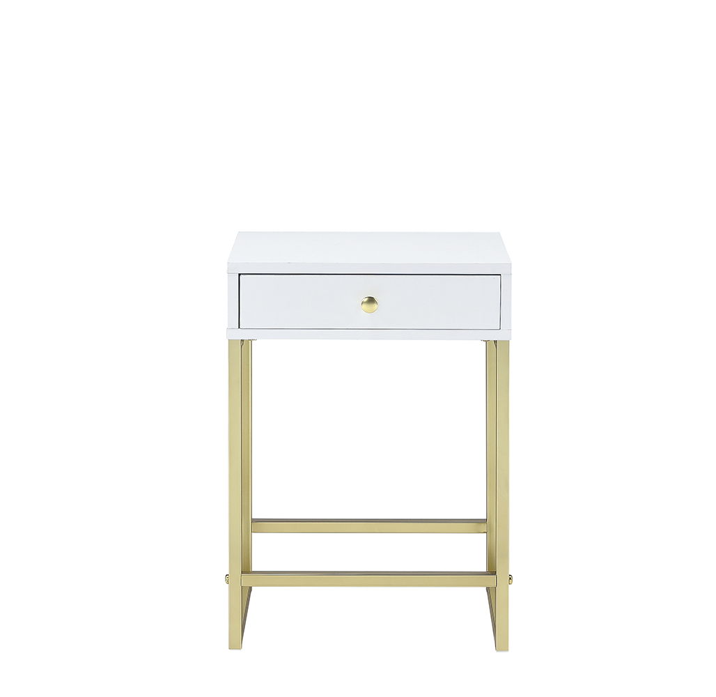 Coleen - Accent Table - White / Brass