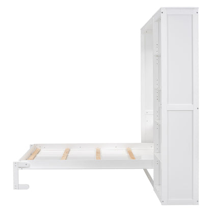 Full Size Murphy Wall Bed With Shelves - White
