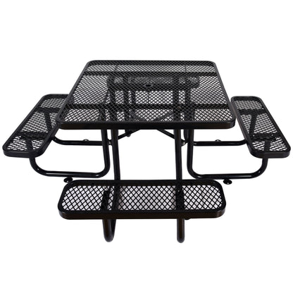 Square Outdoor Steel Picnic Table, With Umbrella Pole - Black