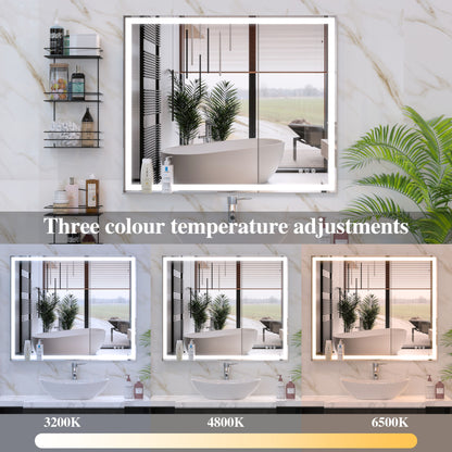 LED Bathroom Vanity Mirror Wall Mounted Adjustable White / Warm / Natural Lights Anti-Fog Touch Switch With Memory Modern Smart Large Bathroom Mirrors - Silver